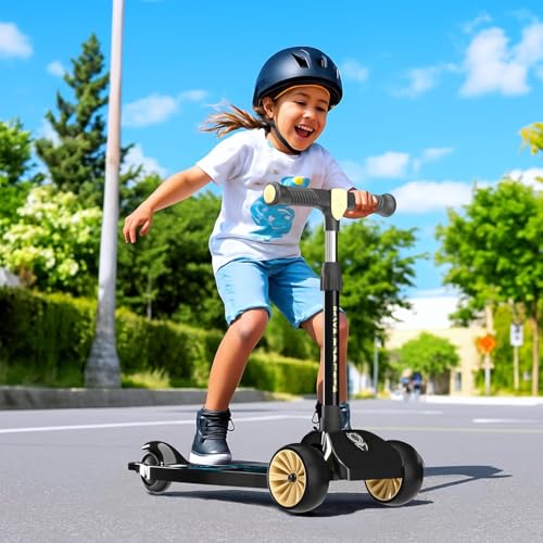 Image of Kuber Industries Marvel Black Panther Plastic Foldable 3-Wheel Kick Skating Cycle for for 3+ Years Kids | Skate Scooter Capacity Upto 45 Kgs | 4-Level Adjustable Height Skating Scooter | Black