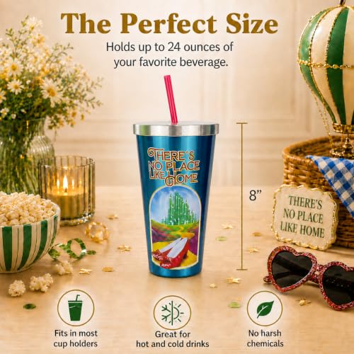 Image of Spoontiques Wizard of Oz Stainless Steel Tumbler, 24oz - Double Wall Insulated Travel Cup with Straw - Ruby Slippers