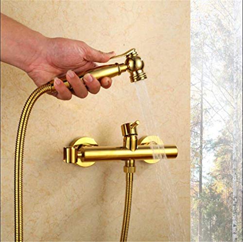 Bathroom Total Brass Gold Finished Wall Mounted Bidet Faucet Toilet Bidet Set Portable Bidet Spray 1.5M Hose Muslim Toilet Shattaf