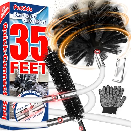 Image of PetOde 35 Feet Dryer Vent Cleaner Kit, Lint Remover, Upgraded Flexible Quick-Snap Brush with Drill Attachment, Extends Up to 35 FEET for Easy Cleaning, Cleaning Tools Use with /Without a Power Drill
