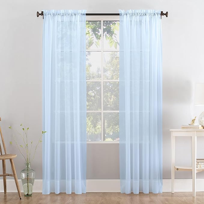 Megachest a pair of slot top voile curtains (Baby Blue, 56" wideX63 drop 2 Panels)