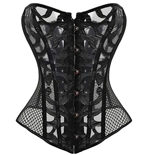 BZGG Femmes Engrener Surbuste Corset Gothique Punk Bustier Basque Contrôle de la Taille Ventre de Compression Hauts Sculptants,Black-3XL Cover