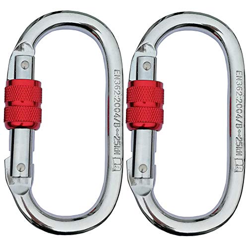 CARAPEAK 25kN Heavy Duty Oval Steel Screwgate Locking Climbing Carabiner, 2 Pack High