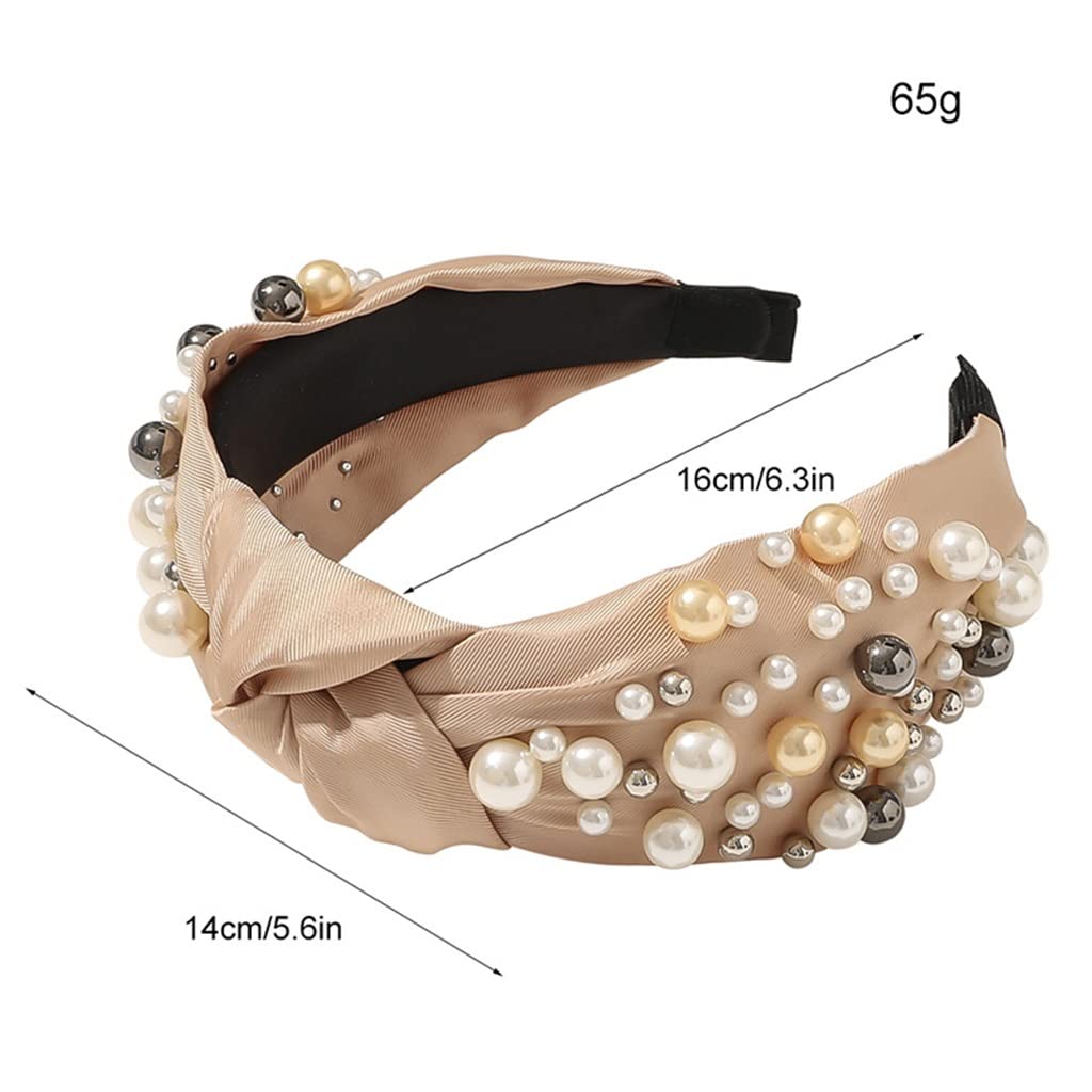 Stirnband, Frauen Perle Haarband Breite Stirnband Frauen Haar Turban Haar Zubehör(A)