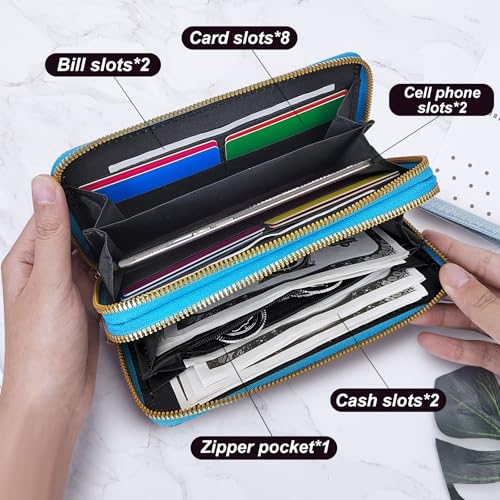 Clutch Wallet for Women, Gradient Color Multi Slot Women's Wallet with Double Zippers and Detachable Wristband4