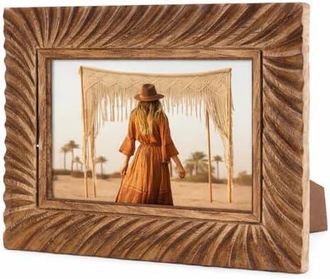 Hand Carved Mango Wood 5x7 Picture Frame with Real Glass – Brown ...