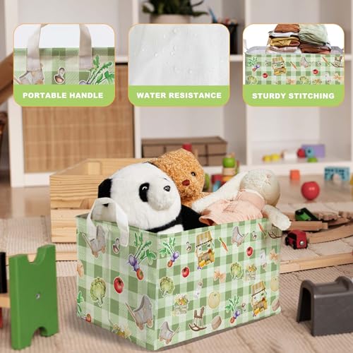 Image of Locally Grown Baby Shower Decorations,Green Storage Baskets,Farmers Nursery Decor,Large Square Canvas Laundry Hamper With A Waterproof PE Coating,Foldable Kids Toy Clothes Bins for Bedroom