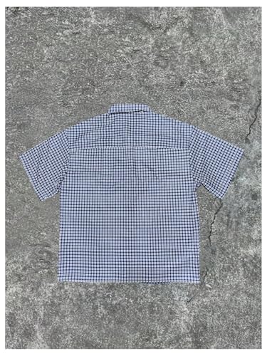 GORGLITTER Men's Plaid Button Down Up Cropped T Shirt Checkered Short Sleeve Collar Loose Street Tops2