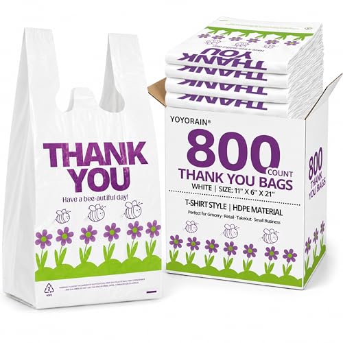 YoYoRain Purple Special Design T-Shirt Bags, 11 x 6 x 21 in | Durable plastic with handles, purple carryout sacks for grocery, retail, takeout and small business use