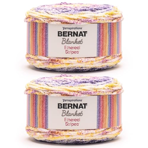 Image of Bernat Blanket Ethereal Stripes Nightshade Yarn - 2 Pack of 300g /10.5oz - 100% Polyester - #6 Super Bulky - 220 Yards - Knitting /Crochet