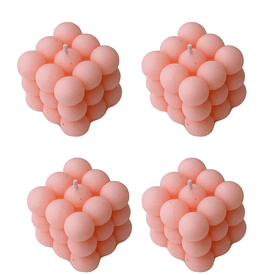 Floryn Decor Scented Paraffin Wax Bubble Candle (7 x 7 x 7 cm, 230 gm, Scented - Rose) - Combo of 4
