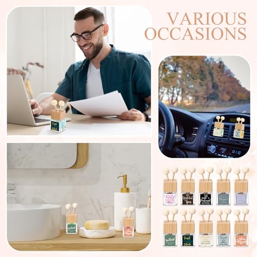 Image of Havawish 20 Pcs Glass Car Diffuser Bottles with Wooden Caps - Refillable Essential Oil Diffuser Vent Clip Aromatherapy Car Freshener Employee Teacher Appreciation Gifts