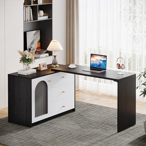 Tribesigns L Shaped Computer Desk with Drawers, Modern Corner Hom...
