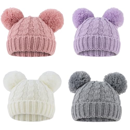 Image of Yuoahcn Baby Girl Beanie Winter Baby Boy Hat with Pom pom Warm Infant Knitted Hats Toddler Kid Beanies