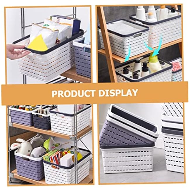 2 pcs Small Plastic Storage Basket with Hollow Cutout Handles Ventilated Organizer for Kitchen Pantry Bathroom Bedroom Lightweight and Portable Desktop Storage Bins