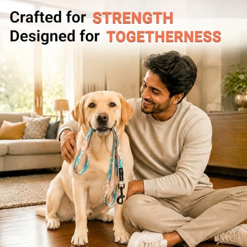 Image of Bowlers Dog Leash for Small, Medium & Large Dogs | Cyan & White Design | Durable Nylon Pet Walking Lead | Strong Metal Hook | Comfortable Grip