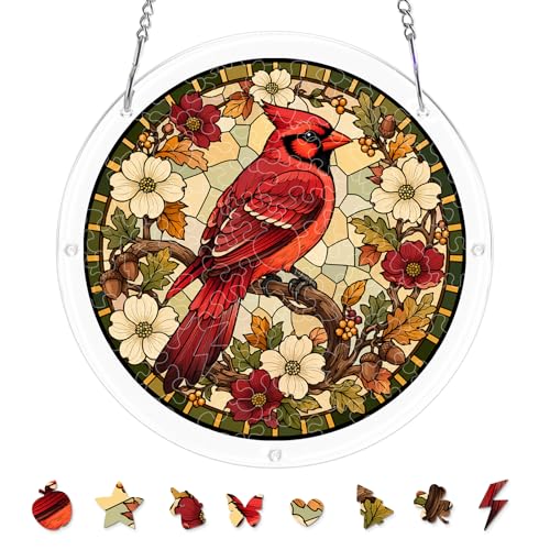 UNIQGIFTS Acrylic Puzzle Suncatcher Northern Cardinal Sun Catchers Puzzle for Window Hanging DIY Craft Puzzles for Adults Ideal Gift for Women Men Wife Mom Home & Garden Decor 7.4 in