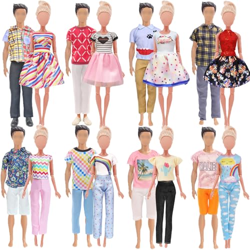 18 PCS Doll Clothes and Accessories for 12 inch Dolls - 5 Boy & 5 Girl Outfits 3 Pairs of Shoes 2 Glasses
