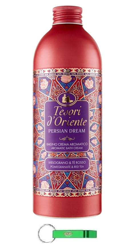 Tesori d'Oriente Bagno Crema Persian Dream, 8 baños de espuma con granada y té rojo, limpia la piel y proporciona nutrientes e hidratación, 500 ml + llavero Beni Culinari gratuito