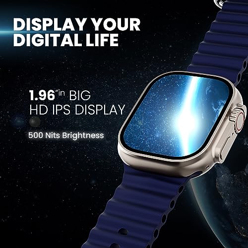 Image of Kratos SW17 Ultra+ Smartwatch with 1.96 inch Touch Display, Advanced BT Calling, Wireless Charging Smart Watch, Voice Assistant, 100+ Sports Modes, Rotating Crown, Metallic Body, IP67, Heart Rate, SpO2