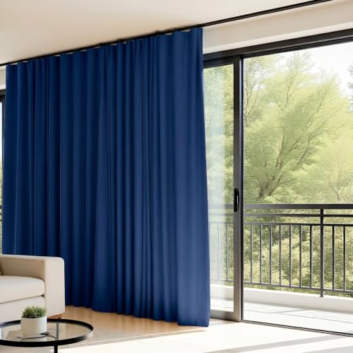 Image of Room Divider Curtains Flexible Ceiling Tracks Set Curtain Track Ceiling Mount Blackout Curtain for Living Room Bedroom Ceiling Curtain Rod Privacy Dividers Panels W150xH108 Navy Blue Drape&Black Rail