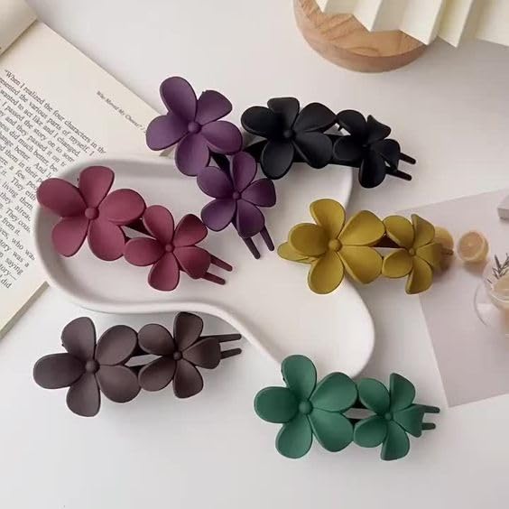 Juda Hair Clips/Big Flower Bow, Matte Floral Hair Accessories for Long Thick Hair, Back Clip for Girls, Hair Clips with Flowers, Hair Clips with