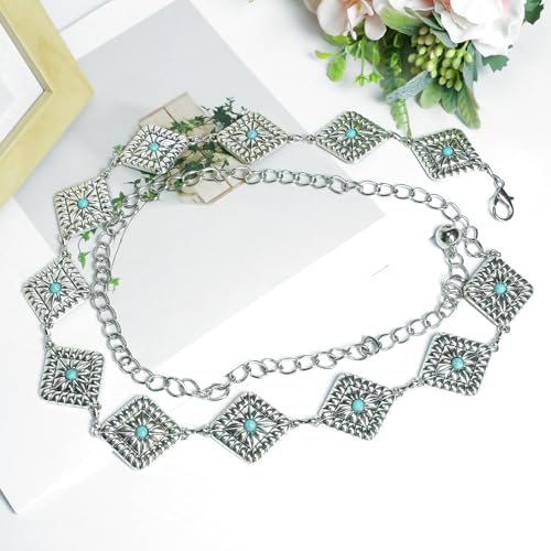 Chain Belt,Western Jewelry For Women,Cowgirl Chain Waist Belt,Western Metal Cowgirl Belts,Women Belts,Country Concerts Outfits,Adjustable Silver Metal Chain Belt,Festival Outfits4