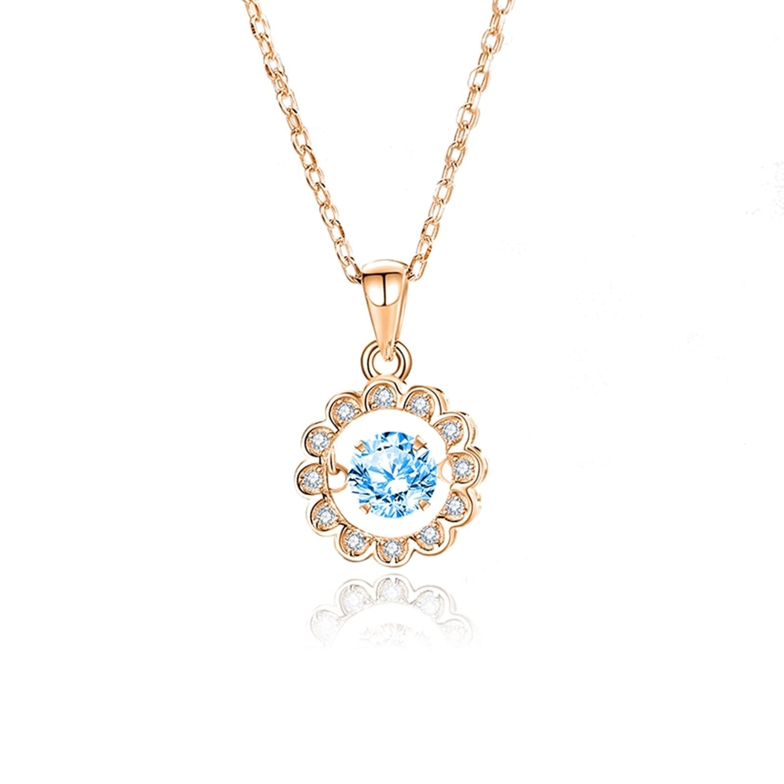Collana in oro bianco 9 carati Au375 con moissanite, ciondolo a fiori, 45 cm