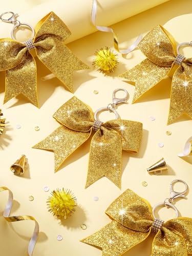 Image of Tondiamo Cheer Bow Keychain Cheer Keychain with Rhinestones Cheerleader Keyrings for Team Gift Cheerleading Sports Accessory