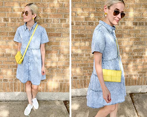 Luvamia Women's Casual Denim Dress Short Sleeve Tiered Babydoll Jean Tunic Dress Roadknight Blue Size Medium (Size 8- Size 10) #TOP6