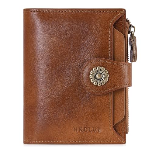 HKCLUF Wallet Women,Small Genuine Leather Bifold Wallet Womens,RFID Blocking Wallet for Women Card Holder Purse With Removable ID Window(darkbrown)