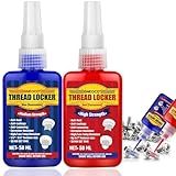 Thread Lock Blue and Red, Threadlocker Medium and Strong Strength, Thread Locker for Nuts, Bolts, Fasteners and Metals, Anaerobic Curing Screw Glue to Prevent Loosening (Blue and Red)
