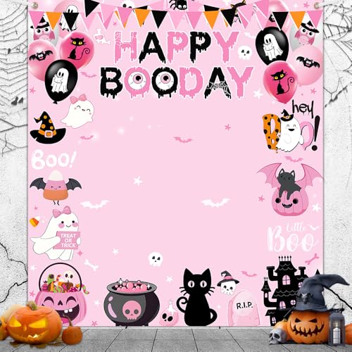 Bannière Halloween rose Happy Booday grand format de décoration murale