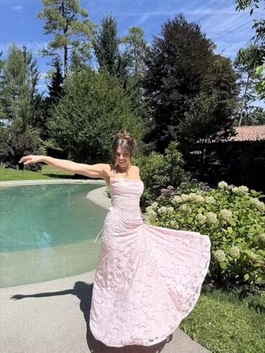 Spaghetti Strap Floral Bridesmaid Dresses for Women Cowl Neck Lace Pleated A-Line Long Prom Dresses 20254