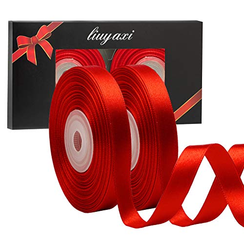 Image of Solid Color Double Faced Red Satin Ribbon 1 /2 inch X 50 Yards, Ribbons Perfect for Crafts, Wedding Decor, Bows Bouquet, Sewing, Christmas Gift Wrapping