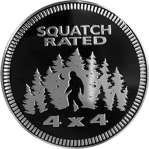 Image of 1Pc Black Squatch Badge Rated Car Emblem, 4 x 4 Metal Automotive Bigfoot Badge 3D Metal Car Badges Emblems Round Emblem Decals Car Badge Decals Stickers Compatible with Jeep Wrangler Vehicles Trucks S