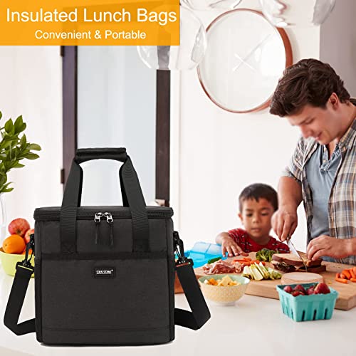 Lunch Bag For Women & Men, Adult Insulated Lunch Box Large 15L Picnic Time Lunch Bag With Adjustable Shoulder Strap,Leakproof 16 Can Cooler Bag With Side Pockets And Water Bottle Holder,Black #TOP1