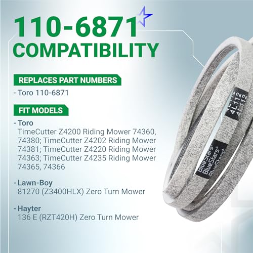 Image of BlueStars 110-6871 Mower Deck Belt | Aramid Cord | 1 /2 inch x 112 inch