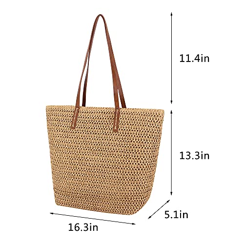 Image of Naimo Women Straw Beach Shoulder Bag Woven Tote Handbag Large Handmade Weaving Summer Casual Hobo Bag