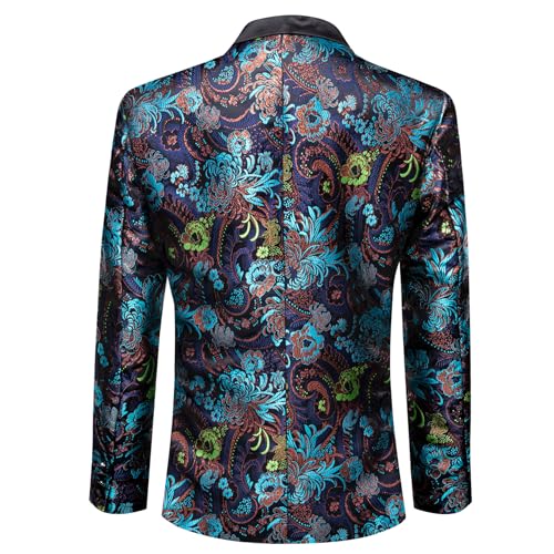 Image of Barry.Wang Mens Floral Blazer Suit Jacket Notched Lapel Casual Sport Coat | Flowers Jacquard One Button Tuxedo for Prom Wedding Party Disco Dinner Banquet Cocktail Homecoming Travel,Regular Fit