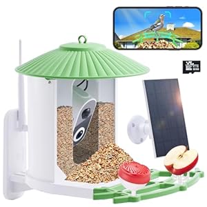 Bird Feeder with Camera, Smart Bird Feeder Wireless with AI Identify Bird Species, Automatic Detection & Real-Time Notification, Including 3.5w Solar Panel and 32G SD Card