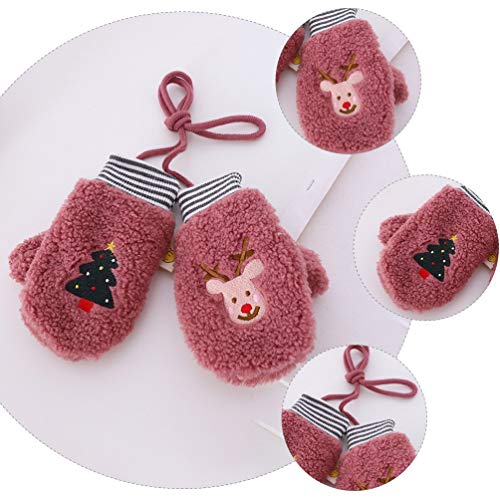 KESYOO Luva de Natal Infantil Com Tira de LÃ£ Desenho Animado Natal Ãrvore Alce Luvas de Dedo Comple
