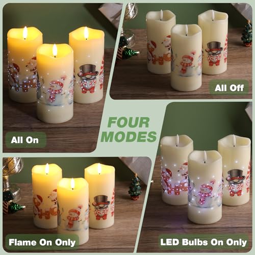 Image of Eywamage Christmas Fiber Optic Flameless Pillar Candles with Remote, Santa Snowman Gnomes LED Battery Candles Holiday Winter Decor Set of 3