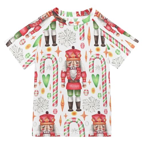 Aflyko Christmas Boys' Swim Shirt Nutcrackers Soldier Heart Candy Cane Rash Guard Beachwear Sun Protection Fishing Hiking Camping Surfing Swimming Toddler Infant Summer Daily T-Shirt, 4T