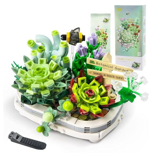 Preescolar, Toy Bloques Construcción Bonsái De Suculentas,Mini Bloques De Construcción De Plantas De Flores,Kit De Construcción Flores,Bloques Flores, Adecuado Para...