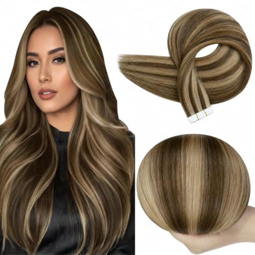Full Shine Tape In Hair Extensions, Brown Honey Blonde 12 Inch