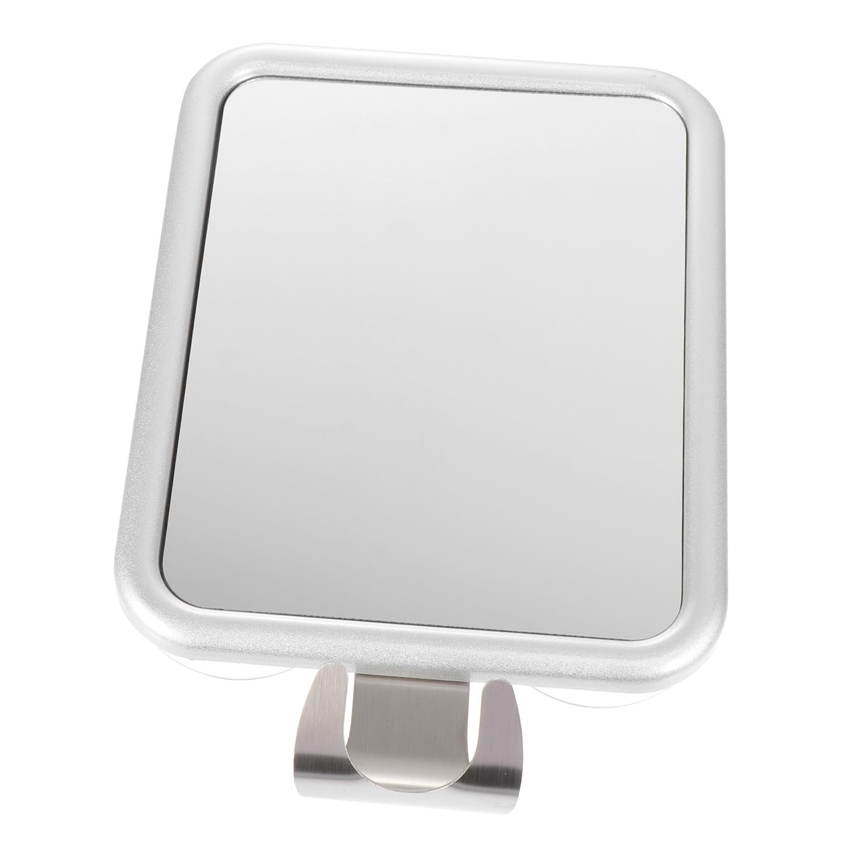Toyvian Anti beschlag Badezimmerspiegel mit Saugnapf und Haken Praktischer Aluminiumlegierung Schminkspiegel ohne Bohren Tragbar Silbergrau für Bad und Makeup Geschenkidee