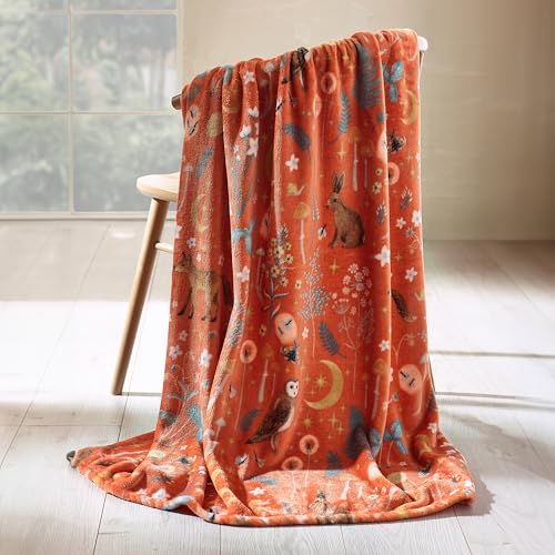 Catherine Lansfield Enchanted Twilight Animals Blanket Throw Burnt Orange