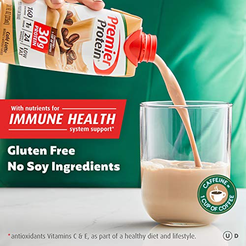 Image of Premier Protein Shake, Cafe Latte, 30g Protein, 1g Sugar, 24 Vitamins & Minerals, Nutrients to Support Immune Health, 11 Fl Oz, 4 Count (Pack of 4)