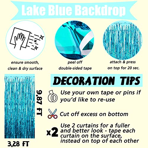 Image of 4 Pack Fringe Curtain Backdrop, 3.2Ft x 9.8Ft Blue Metallic Tinsel Foil Fringe Streamers Background for Photo Booth Birthday Wedding Baby Shower Easter Pool Ocean Underwater Party Decorations